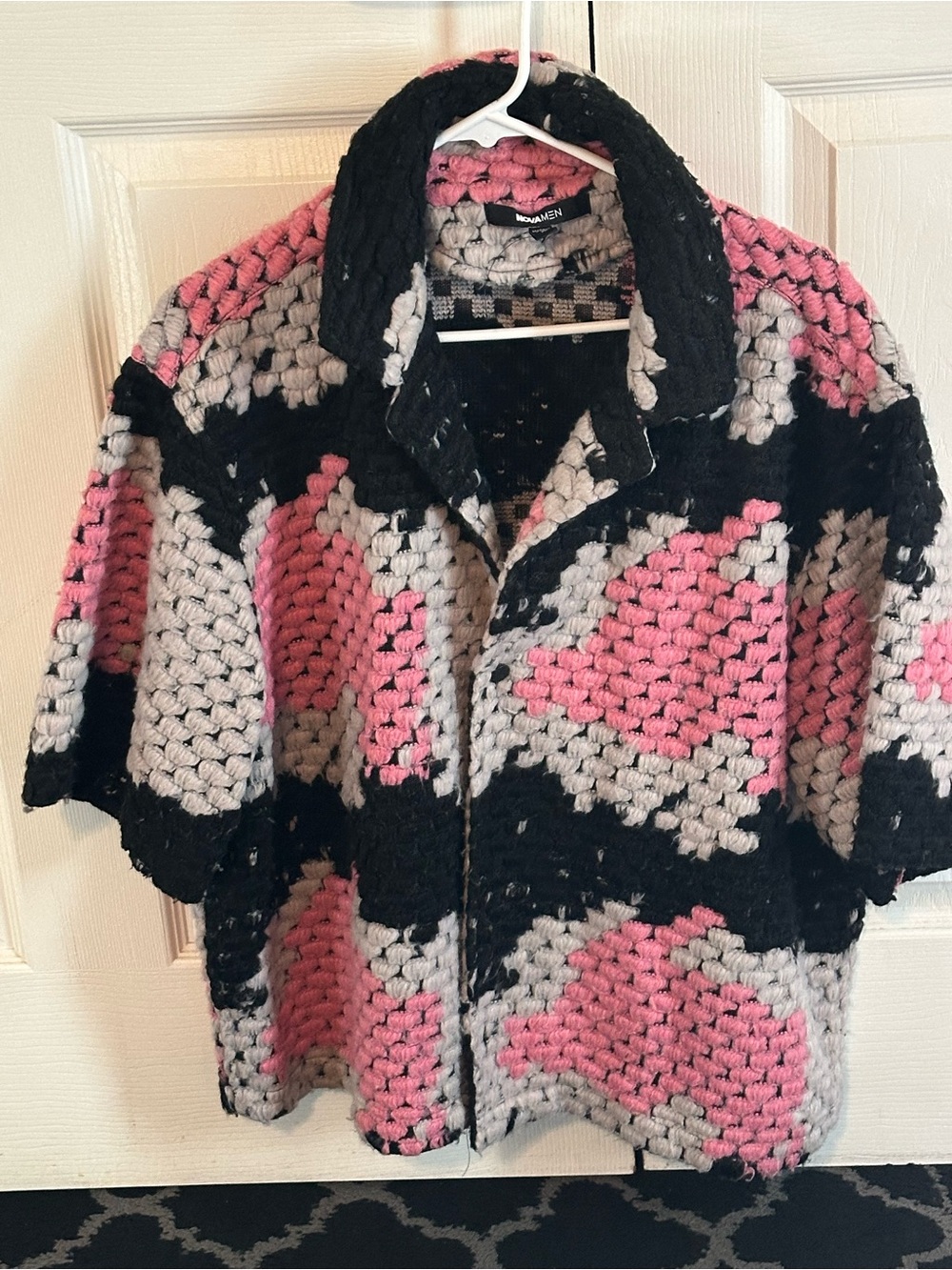 Fashion Nova Pink, Black & Gray Chunky Crochet Tweed Jacket